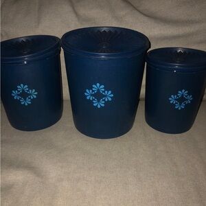 Vintage Tupperware Servalier Blue Floral Canister Set